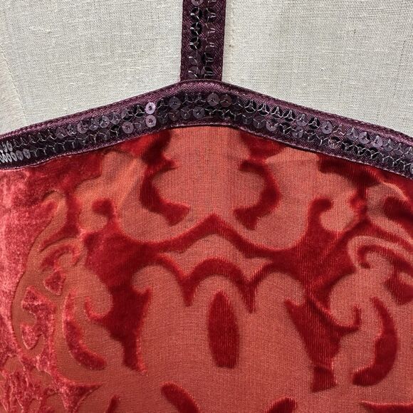 Free People Velvet Burnout Tunic Mini Dress Sz 8 Silk Forbidden Ivy Red Purple - Picture 5 of 12